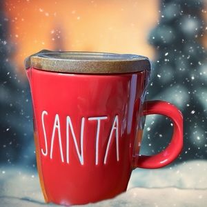 Rae Dunn “Santa” Mug with wooden lid or coaster for the Holidays! Cute Gift idea